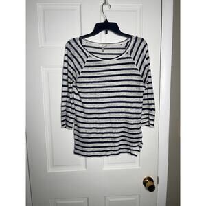 Joie Womens Linen Gray Navy Striped Knit Top Short Sleeve Size Small